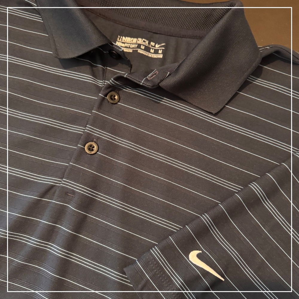 Nike Golf Fit DRY Polo‎ Shirt Mens Medium Striped Navy Blue Short Sleeve M
